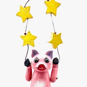 Hand Carved and Painted Pig Halo Ornament